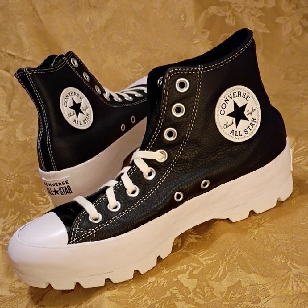 CONVERSE All Star Platform Black Leather High-Top Sneakers Women's 9.0 Men's 7.0